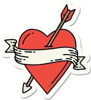 tattoo style sticker of an arrow heart and banner vector