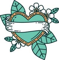 ícono de estilo tatuaje de un corazón y una pancarta vector
