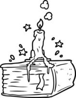 line drawing of a spooky spellbook with dribbling candle vector