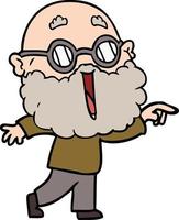 cartoon joyful man with beard pointing finger vector