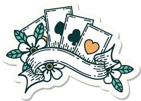 sticker of tattoo in traditional style of cards and banner vector