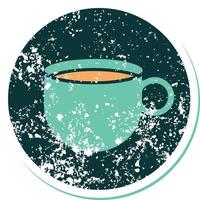 iconic distressed sticker tattoo style image of cup of coffee vector