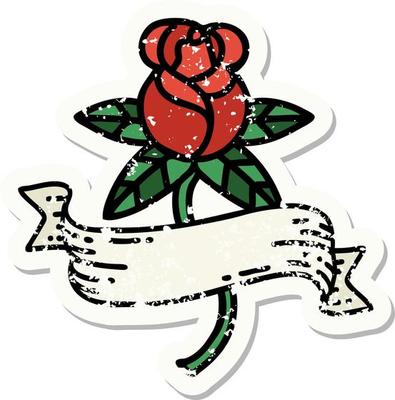 distressed sticker tattoo in traditional style of a rose and banner