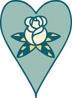 iconic tattoo style image of a heart and flowers vector
