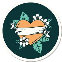 sticker of tattoo in traditional style of a heart and banner vector