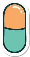 sticker of tattoo in traditional style of a pill vector