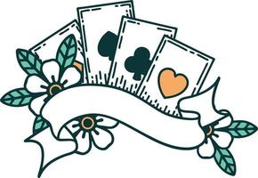 iconic tattoo style image of cards and banner vector