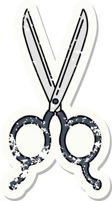 distressed sticker tattoo in traditional style of barber scissors