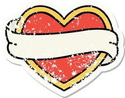 distressed sticker tattoo in traditional style of a heart and banner vector