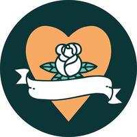 iconic tattoo style image of a heart rose and banner vector