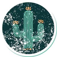 icónica pegatina angustiada estilo tatuaje imagen de un cactus vector