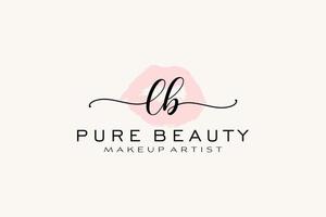 Initial LB Watercolor Lips Premade Logo Design, Logo for Makeup Artist Business Branding, Blush Beauty Boutique Logo Design, Calligraphy Logo with creative template. vector