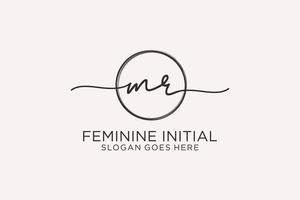 Initial MR handwriting logo with circle template vector logo of initial signature, wedding, fashion, floral and botanical with creative template.