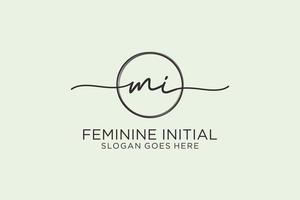 Initial MI handwriting logo with circle template vector logo of initial signature, wedding, fashion, floral and botanical with creative template.