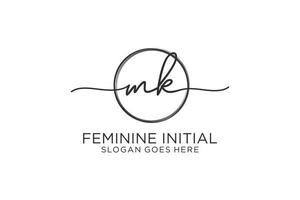 Initial MK handwriting logo with circle template vector logo of initial signature, wedding, fashion, floral and botanical with creative template.