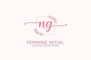 Initial NG beauty monogram and elegant logo design handwriting logo of initial signature, wedding, fashion, floral and botanical with creative template. vector