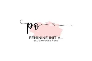 Initial PO beauty monogram and elegant logo design handwriting logo of initial signature, wedding, fashion, floral and botanical with creative template. vector