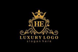 Initial HE Letter Royal Luxury Logo template in vector art for Restaurant, Royalty, Boutique, Cafe, Hotel, Heraldic, Jewelry, Fashion and other vector illustration.