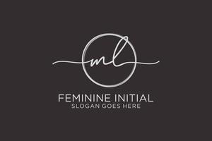 Initial ML handwriting logo with circle template vector logo of initial signature, wedding, fashion, floral and botanical with creative template.