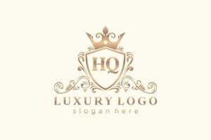 Initial HQ Letter Royal Luxury Logo template in vector art for Restaurant, Royalty, Boutique, Cafe, Hotel, Heraldic, Jewelry, Fashion and other vector illustration.