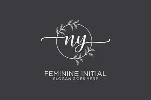 Initial NY beauty monogram and elegant logo design handwriting logo of initial signature, wedding, fashion, floral and botanical with creative template. vector