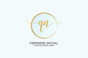 Initial QN handwriting logo with circle template vector signature, wedding, fashion, floral and botanical with creative template.