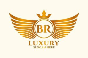 Luxury royal wing Letter BR crest Gold color Logo vector, Victory logo, crest logo, wing logo, vector logo template.