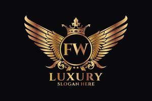 Luxury royal wing Letter FW crest Gold color Logo vector, Victory logo, crest logo, wing logo, vector logo template.