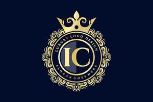 IC Initial Letter Gold calligraphic feminine floral hand drawn heraldic monogram antique vintage style luxury logo design Premium Vector