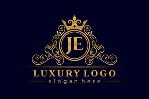 JE Initial Letter Gold calligraphic feminine floral hand drawn heraldic monogram antique vintage style luxury logo design Premium Vector