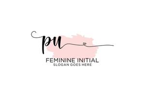 Initial PU beauty monogram and elegant logo design handwriting logo of initial signature, wedding, fashion, floral and botanical with creative template. vector