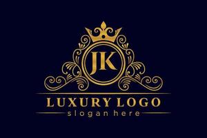 JK Initial Letter Gold calligraphic feminine floral hand drawn heraldic monogram antique vintage style luxury logo design Premium Vector