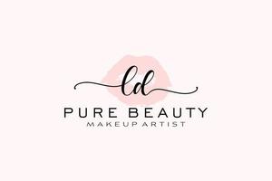 Initial LD Watercolor Lips Premade Logo Design, Logo for Makeup Artist Business Branding, Blush Beauty Boutique Logo Design, Calligraphy Logo with creative template. vector