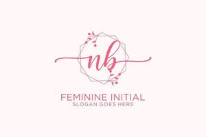 Initial NB beauty monogram and elegant logo design handwriting logo of initial signature, wedding, fashion, floral and botanical with creative template. vector