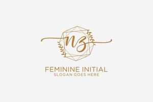 Initial NZ beauty monogram and elegant logo design handwriting logo of initial signature, wedding, fashion, floral and botanical with creative template. vector