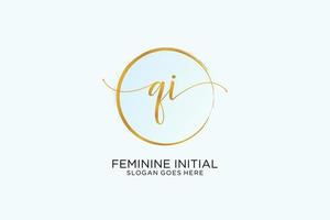 Initial QI handwriting logo with circle template vector signature, wedding, fashion, floral and botanical with creative template.