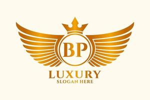 Luxury royal wing Letter BP crest Gold color Logo vector, Victory logo, crest logo, wing logo, vector logo template.