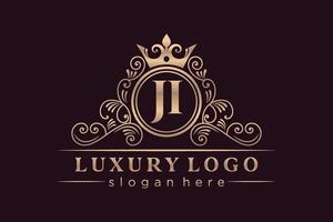 JI Initial Letter Gold calligraphic feminine floral hand drawn heraldic monogram antique vintage style luxury logo design Premium Vector