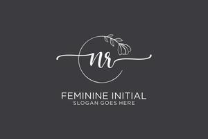 Initial NR beauty monogram and elegant logo design handwriting logo of initial signature, wedding, fashion, floral and botanical with creative template. vector