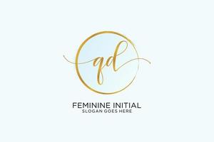 Initial QD handwriting logo with circle template vector signature, wedding, fashion, floral and botanical with creative template.