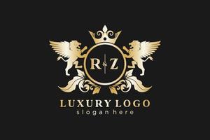 plantilla de logotipo de lujo real de león de letra rz inicial en arte vectorial para restaurante, realeza, boutique, cafetería, hotel, heráldica, joyería, moda y otras ilustraciones vectoriales. vector