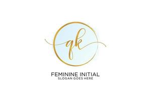 Initial QK handwriting logo with circle template vector signature, wedding, fashion, floral and botanical with creative template.