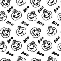 Seamless pumpkin pattern and hand-drawn, doodle-style elements. Laughing faces and the word boo. Halloween. Autumn. Holiday pattern on white background vector