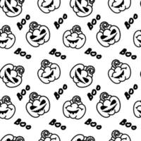 Seamless pumpkin pattern and hand-drawn, doodle-style elements. Laughing faces and the word boo. Halloween. Autumn. Holiday pattern on white background vector