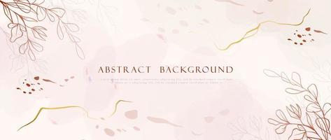 Abstract Watercolor Background for invitation, wedding, greeting and luxury design. Minimal art nature wallpaper with leaves, flowers and gold line elements vector