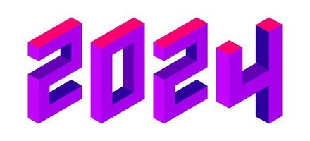 New Year 2024 purple color design on white. Isometric style. 3D image vector