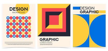 Abstract geometric circles, triangles and squares, Bauhaus Retro Shapes Background. Set of 3 simple minimal vector illustration flat style. Suitable for poster, cover, ads, social banner, or flyer