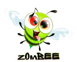Cute funny Halloween flying green bee zombie character with spittle in his open mouth. vector
