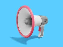 Realistic megaphone on blue background. Sound amplification device. 3d rendering. photo