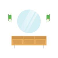 Round Mirror and Minimalist Shelf Flat Illustration. Clean Icon Design Element on Isolated White Background vector